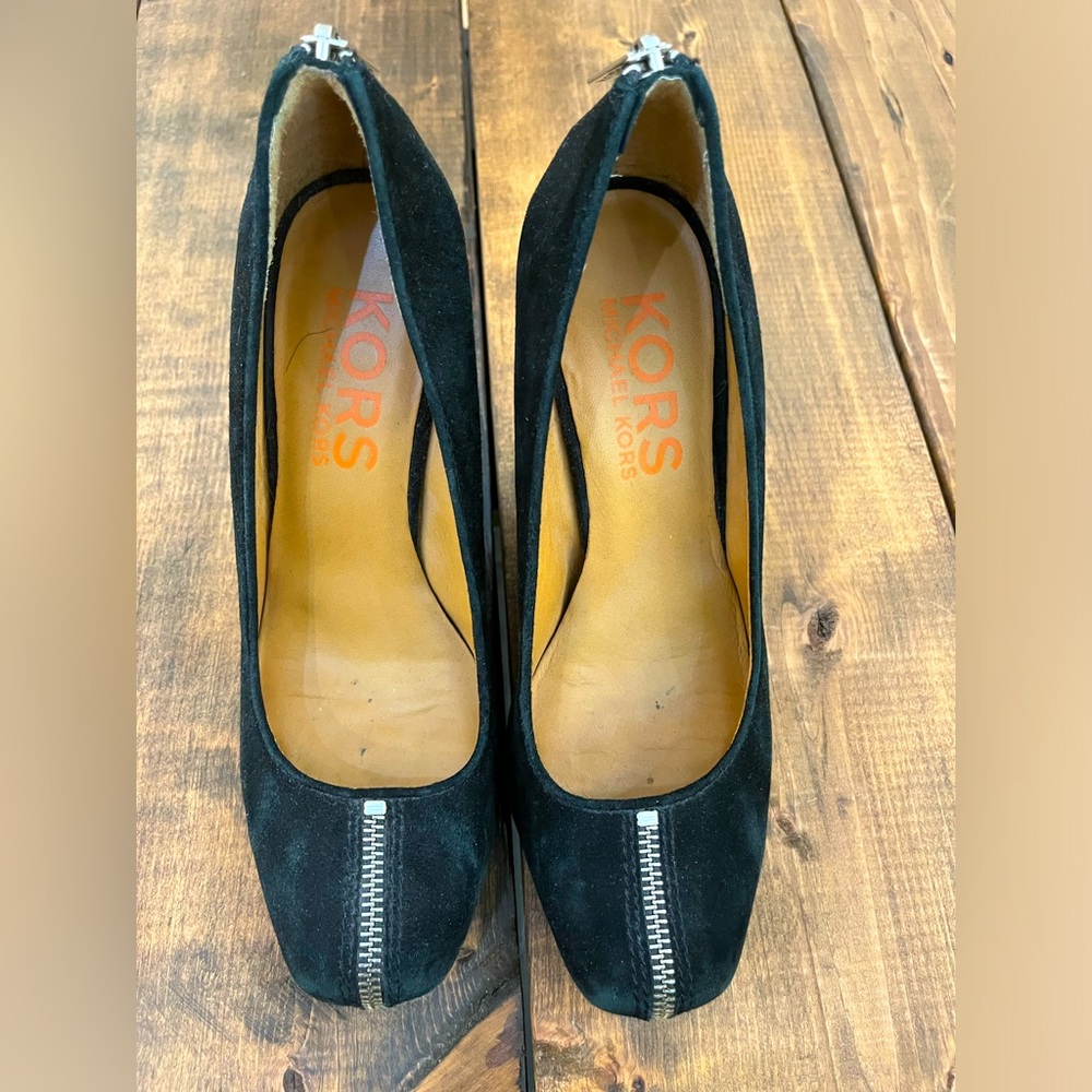 Michael Kors Black Suede Zipper Wedges Pumps Heels Shoes